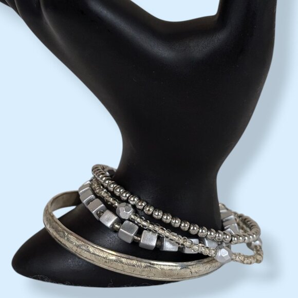 Set of 4 Silver Tone Bracelets - Picture 3 of 5
